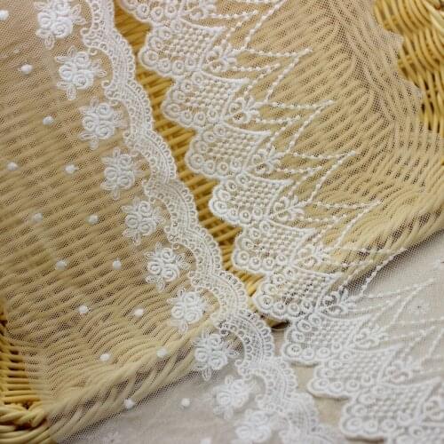 3 meters Off White Mesh Embroidered Rose Flower Lace Trims for Costumes Trimmings Home Textiles DIY Crafts Sewing Accessories