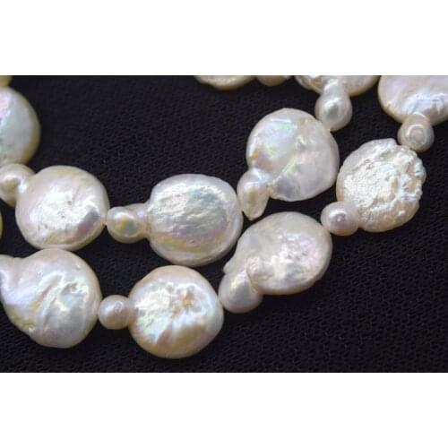 Loose beads white baroque flat 15*20mm freshwater pearl 14" for DIY jewelry making FPPJ wholesale beads nature