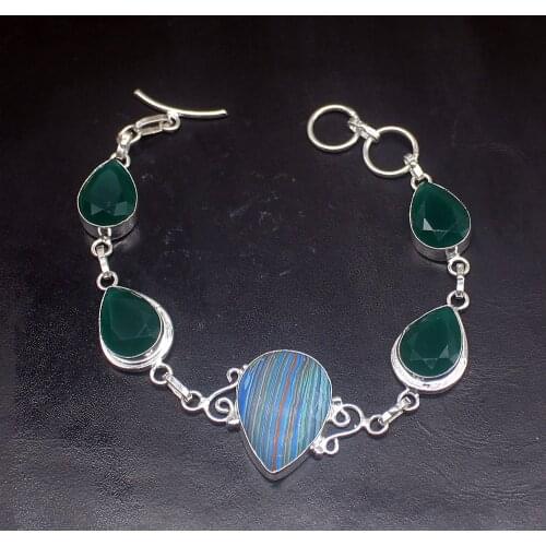 Gemstonefactory Jewelry Big Promotion Single Unique 925 Silver Stripe Jasper Agate Lady Women Charm Bracelet 21cm 20213247