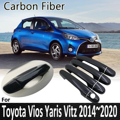 Black Carbon Fiber for Toyota Vios Yaris Vitz XP150 2014 2015 2016 2017 2018 2019 2020 Door Handle Cover Sticker Car Accessories