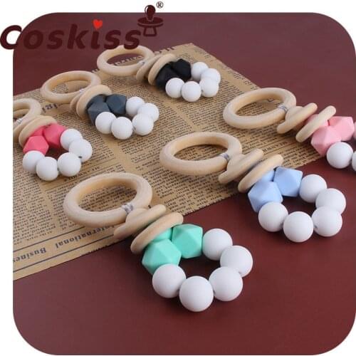 Coskiss New Hemu Wood Ring Ring Silicone Beads Cartoon Pacifier Toy Wooden DIY Crafts Baby Teether Supplies Accessories
