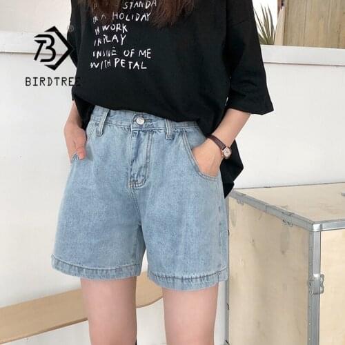 Loose Wide Leg Denim Shorts 2021 Summer Spring Girls Blue High Waisted All-Match Jeans Short Pants B18612X
