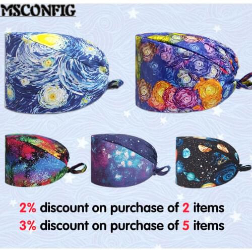 Cartoon Printing Cotton Adjustable Nurse Cap Surgical Cap Woman Veterinary Pet Shop Scrub Hat Dentist Working Cap Scrub Cap