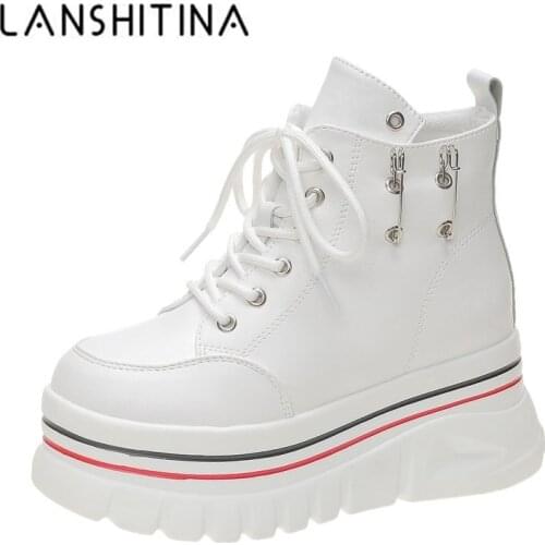 High Platform Sneakers Women Thick Sole Leather Keep Warm Fur Shoes New Winter Chunky Casual Shoes Velvet Women Botas Mujer 2020