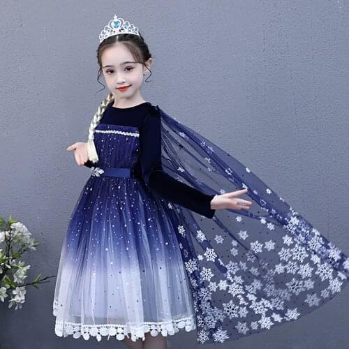 Snow Queen Elsa 2 Princess Cosplay Dress Long Sleeves Winter Party Halloween Costume for Girls Kids Christmas