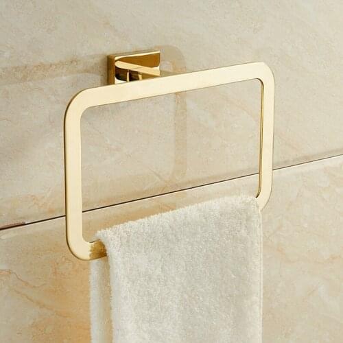Square Towel Rings Luxury Gold Plating Stainless Steel Wall-Mounted Towel Hooks Towel Rings for Bathroom
