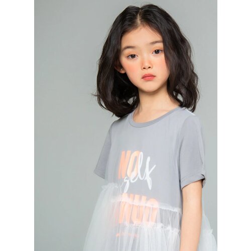 Summer New Dresses for Girls 2021 Teen Girls Korean Fashion Net Yarn Splicing Dress Letter Print Childrens Casual A-line Dress