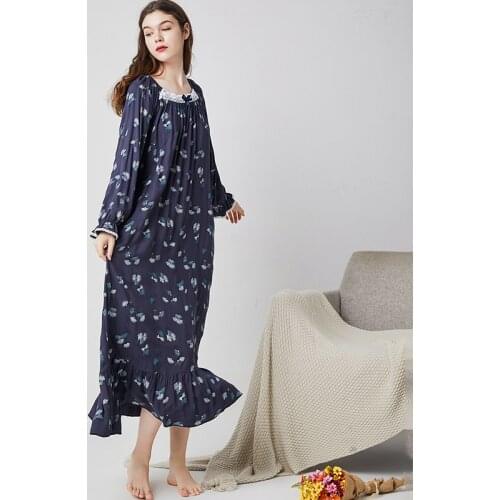 New Nightgown for Women Cotton Lace Long Sleeve Breathable Loose Sleepdress Home Clothes Nightdress Lady Princess Thin Nighties