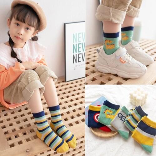 Baby boys Cotton Socks Student Socks Floor Kids Cute dinosaur stripes Socks Autumn Winter Spring child Girls fashion sport Sock