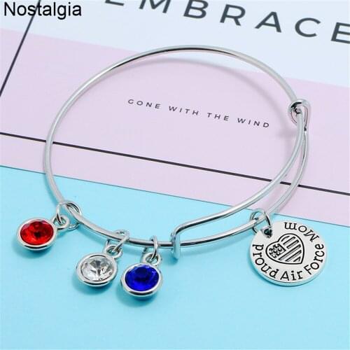 Nostalgia Pride Air Force Navy Mom Crystal Jewelry Military Charms Expandable Wire Bracelet Bangles For Women