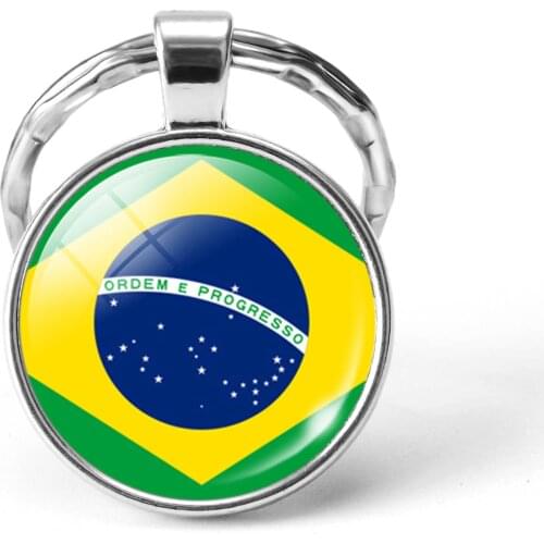 2019 Newest Metal Football World Cup Keychain Brazil / Belgium / Australia / Panama / Egypt National Flag Glass Cabochon Keyring