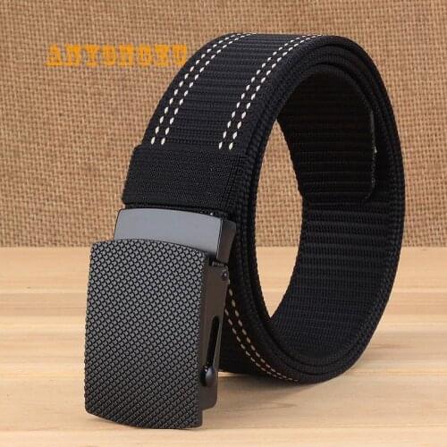 New Thick Wear-resisting Nylon Belt Black Alloy Buckle Fashion Jeans Men Belts Free Regulation Length Casual Men' Belt