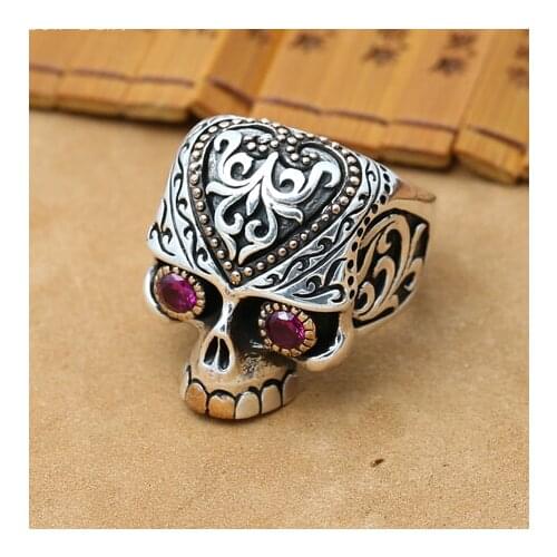 NEW Handmade 925 Silver Skull Ring Male Ring Vintage Silver Skeleton Man Ring Pure Silver Male Ring Jewelry Gift