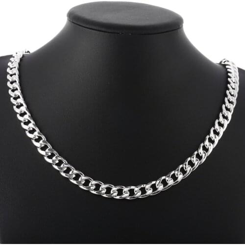M925 Silver color necklaces for men 6mm flat side link chains necklaces fashion fine statement M925 - necklace set
