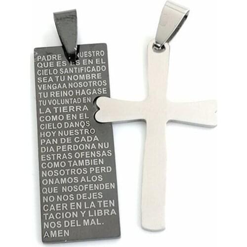 Matching Cross Pendants Stainless Steel Bible Engraved Black White Couple Pendant for DIY Jewelry Making Heart Pattern Accessory