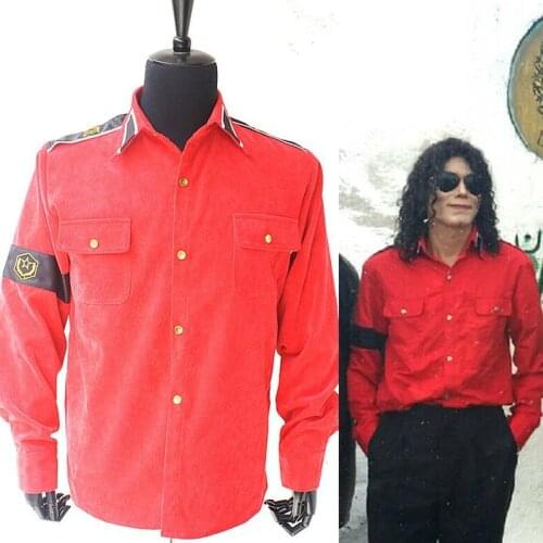 Rare MJ Michael Jackson RED CTE Corduroy Outwear Shirt Jacket With arm-bands 1990S