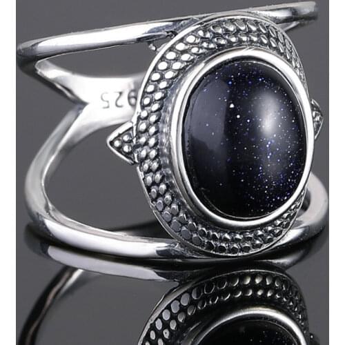 Nasiya Luxury Oval Blue Sandstone Rings For Women 925 Sterling Silver Ring Jewelry Finger Ring Gemstone Rings Party Gift