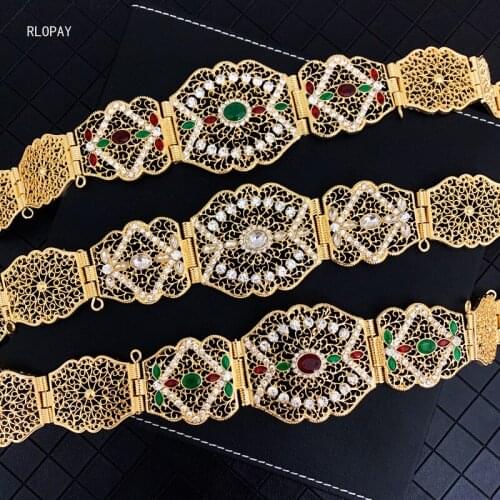 New Morocco Luxury Kaftan Belts with Rhinestone Lines Hollow Out Bride Middle East Iraqi Kurdistan Dubai Wedding Belly Chains