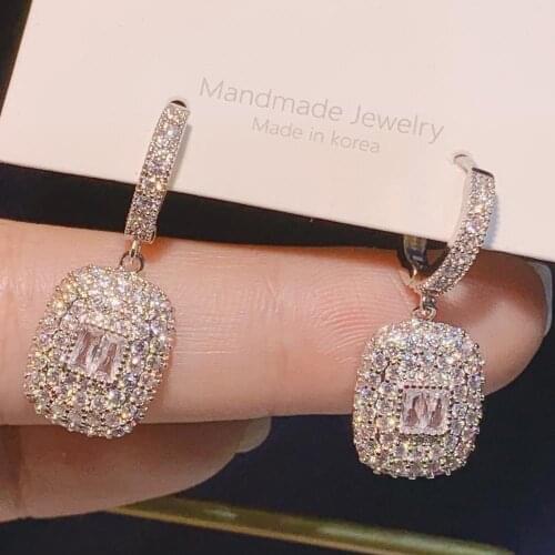 HIBRIDE Trendy Zircons Top Quality AAA Cubic Zircon Drop Earrings Big Square Stone Jewelry for Wedding Gift Accessories E-387