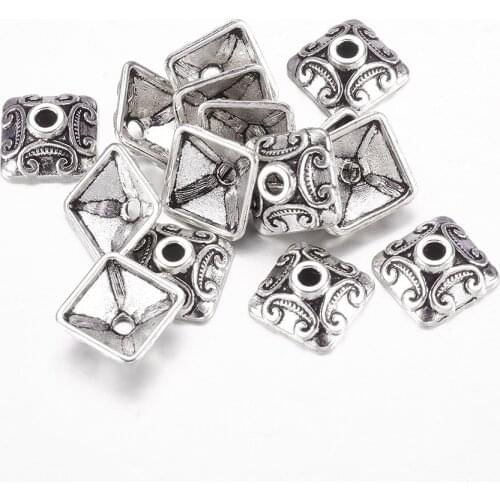 Antique Silver Tibetan Silver Color Square Bead Caps about 10mm wide, 10mm long, 5mm thick