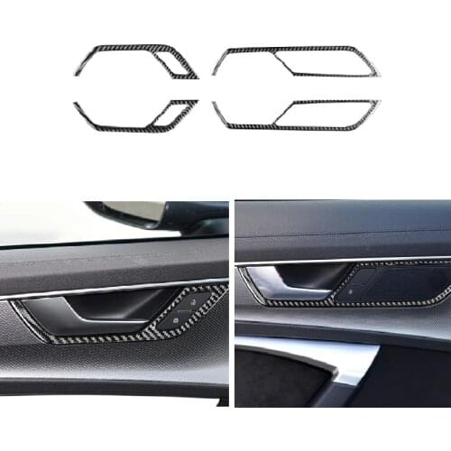 Carbon Fiber Door Handles Decorative Frame Cover Trim Sticker Fit For Audi A6 C8 2019-2020 Interior Accessories Doorknob Strips