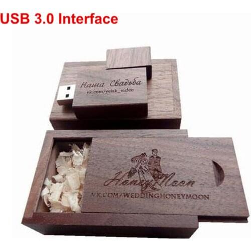 New Custom LOGO Walnut Wooden Wood USB 3.0 Interface Memory Flash stick Pen drive Photos.Pictures Words