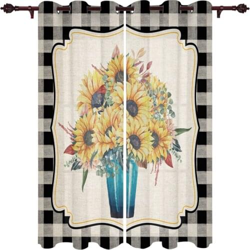Rural Style Sunflower Lattice Window Curtains Kitchen Bedroom Drapes Home Decor Luxury Living Room Backdrop Curtain