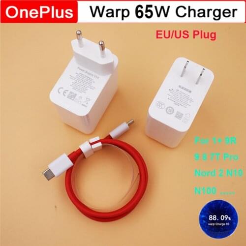 Oneplus Charger 65W Original Fast Warp Dash Charger EU/US Adapter Type C To type C Cable For 1+ 9R 9 8T 8 Pro 7T Nord 2 N10 N100