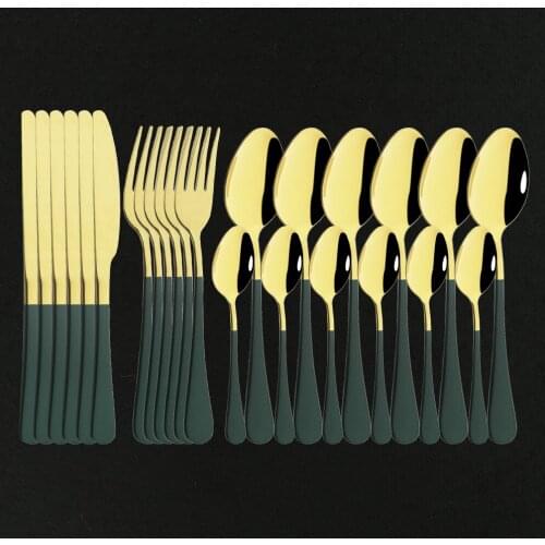 Green Gold Dinnerware Cutlery Set 24Pcs Tableware Stainless Steel Flatware Forks Knives Spoons Kitchen Silverware Set For Home