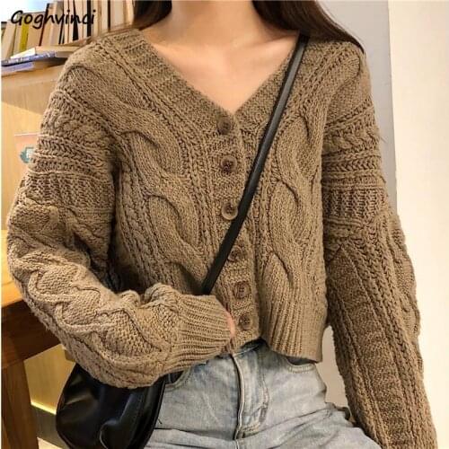 Cardigan Women Short Solid Six Colors Single Breasted Spring Autumn V-neck Simple Soft Loose Fashion Streetwear New Korean Style