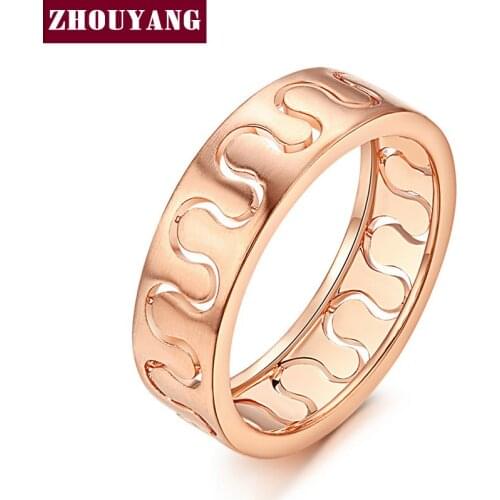 ZHOUYANG Top Quality Fashion Design Hollowed-out Wire Drawing Process Rose Gold Color Ring Full Sizes ZYR376 ZYR377