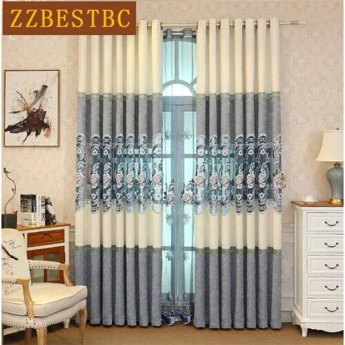 ZZBESTBC European Style Luxury White Gray Stitching Embroidery Decoration Chenille Living Room Bedroom Kitchen Curtains