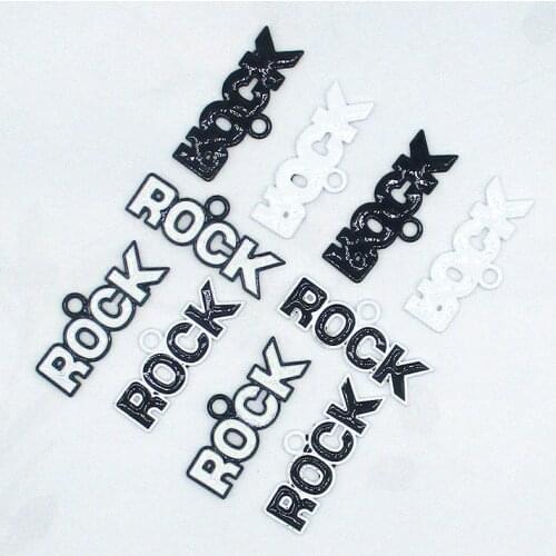 10pcs/lot Zinc Alloy Enamel Black White Letter ROCK Charms Pendant For DIY Fashion Jewelry Making Finding Accessories XL560