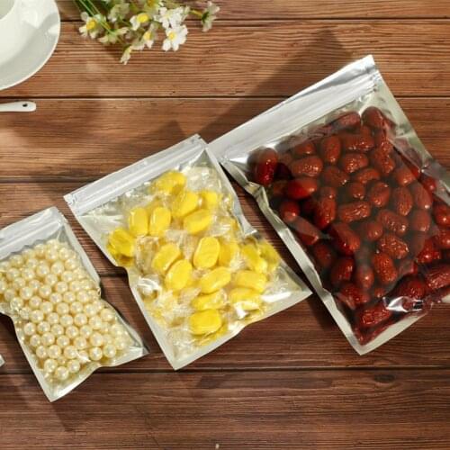 100PCS Aluminum Plated Translucent Self Sealing Food Packaging Plastic Bag Aluminum Foil Zipper Bag Food Storage Bag Organizers