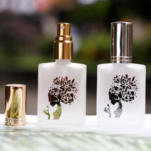15ML Square Frosted Glass Perfume Spray Bottle With Gold / Silver Cap Hot Stamping Process Fragrance Princess Spot