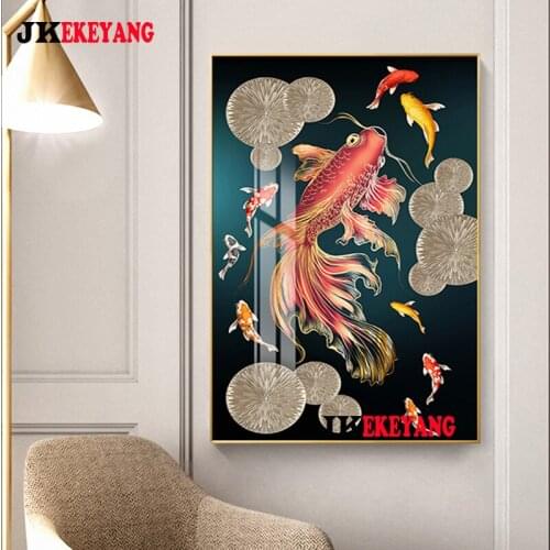 5D Diy diamond painting Koi fish and lotus Diamond Mosaic sale Rhinestone Embroidery cross stitch Y4241