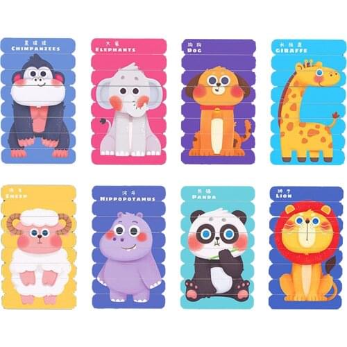 8 Patterns Wooden Animal Jigsaw Puzzles for Toddler Kids Ages 2-4 Early Educational Toys Children Puzzle