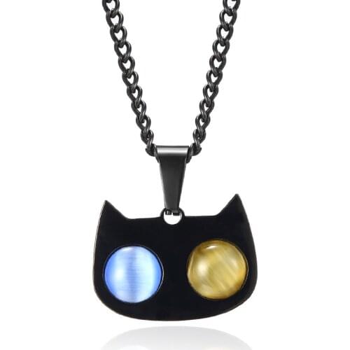BOEYCJR Lovely Two-tone eys cat Titanium Necklace&Pendant Fashion Jewelry HipHop Punk Necklace For Men or Women