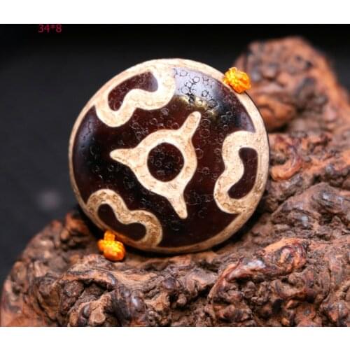 Big Treasure Magic Energy Tibetan Old Red Agate Star Lotus Goat Eye Etched dZi Bead Pendant A Timestown UPD21267A1