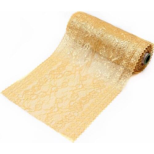 2yards Gold Elastic Stretch Lace Trim Soft Floral Decoration Crafts Sewing Lace Fabric For Dress Making Width 23cm