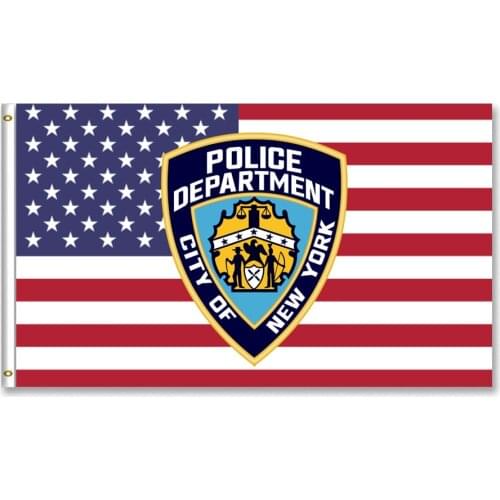 United States flag with New York Police Department NYPD USA shield 3x5ft 150x90cm custom flag