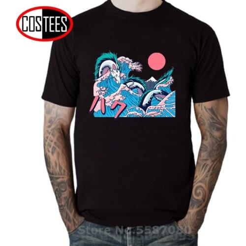 Japanese Ukiyo-E style The Spirit T shirt men Haku Ukiyo dragon T-shirt Spirited Away&The Great Wave off Kanagawa mashup Top Tee