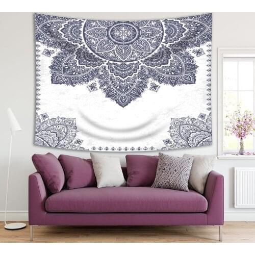 Tapestry Floral Ornament Ethnic Mandala Henna Style Blue and White Vintage Artwork Print