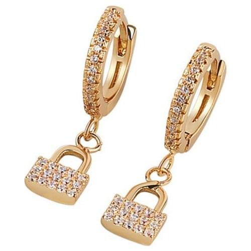 KOFSAC Fashion Cute Mini Lock Earrings Jewelry Silver Color Women Ear Gifts Luxury Exquisite Zircon Gold Colour Earring Lady