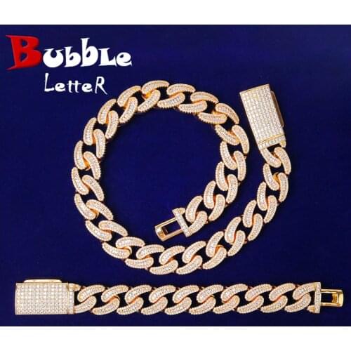 18MM Solid Back Cuban Necklace Set Hip Hop Jewelry