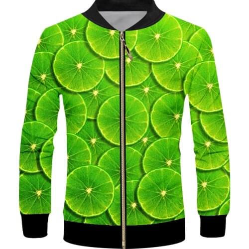 UJWI Lemon Clothing Fruit Jacket Design Picture Green Direct Sales Stand Coat Wholesale 3D Print Zipper Long Sleeve Jackets 5XL