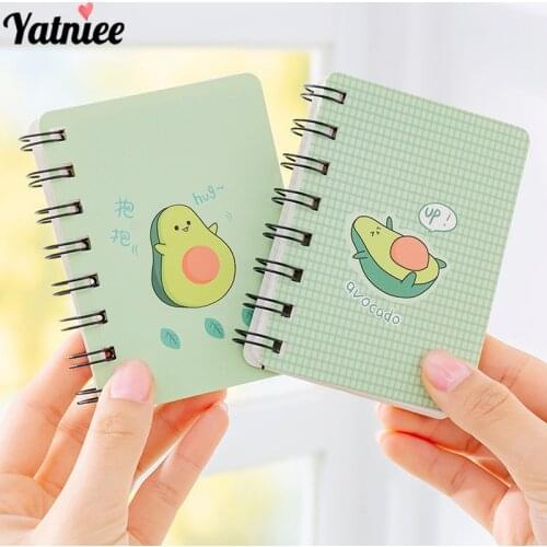 Yatniee 2pcs Cute Avocado Rollover Coil Notebook Mini Pocket Diary Stationery Notebook A7 Student Notepads Planner School Supply