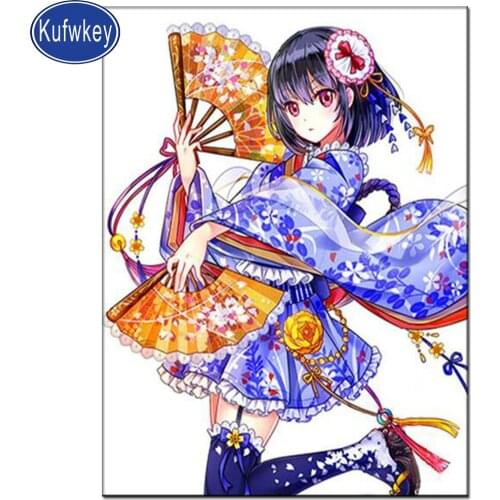Cartoon diamond painting"Kimono Anime girl"full square drill rhinestones picture Diamond Mosaic full display embroidery diamond