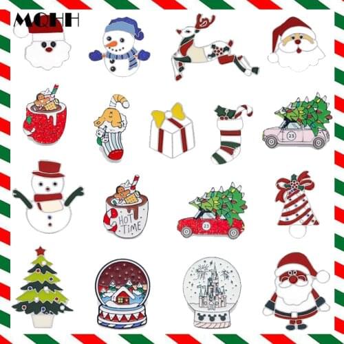 Cartoon Christmas Gifts Enamel Brooch Santa Snowman Elk Tree Socks Castle Car Alloy Badge Clothes Pin Jewelry Gift For Friends