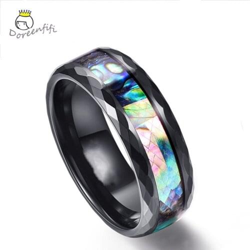 Fashion Jewelry Simple Shell 316L Black Stainless Steel Mens Ring Titanium Punk Rock Father Jewellry Gift Size6 8 9 10 11 12 13